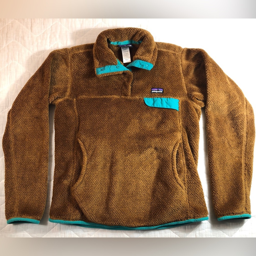 Patagonia Women’s Brown Fleece Pullover Jacket with Teal Trim